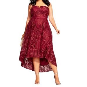 City Chic Embroidered High/Low Christmas Dress New Plus XXL 24 MSRP$159 Cocktail